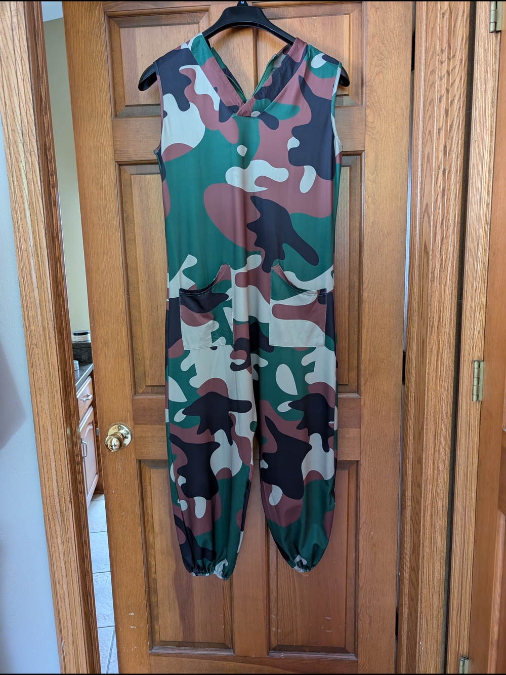Sleeveless Camouflage Utility Jumpsuit in Green